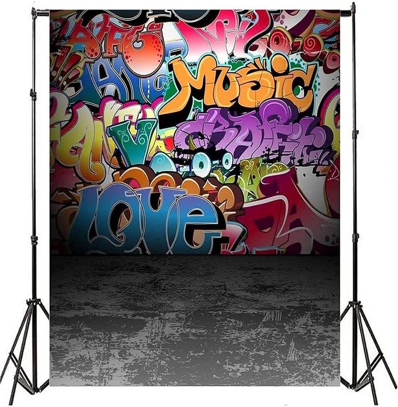 AOFOTO 6x8ft Street Graffiti Wall Backdrop 80s 90s' Party Decor Abstract Urban Art Doodle Hip Hop Stylish Pop Portrait Photography Background Club Rock Music Vocal Concert Photo Studio Props Vinyl - Image 1